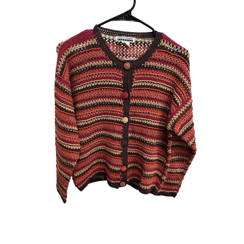 Vtg. Work In Progress Classics Striped Cardigan Sweater Multi Sz Medium Crochet